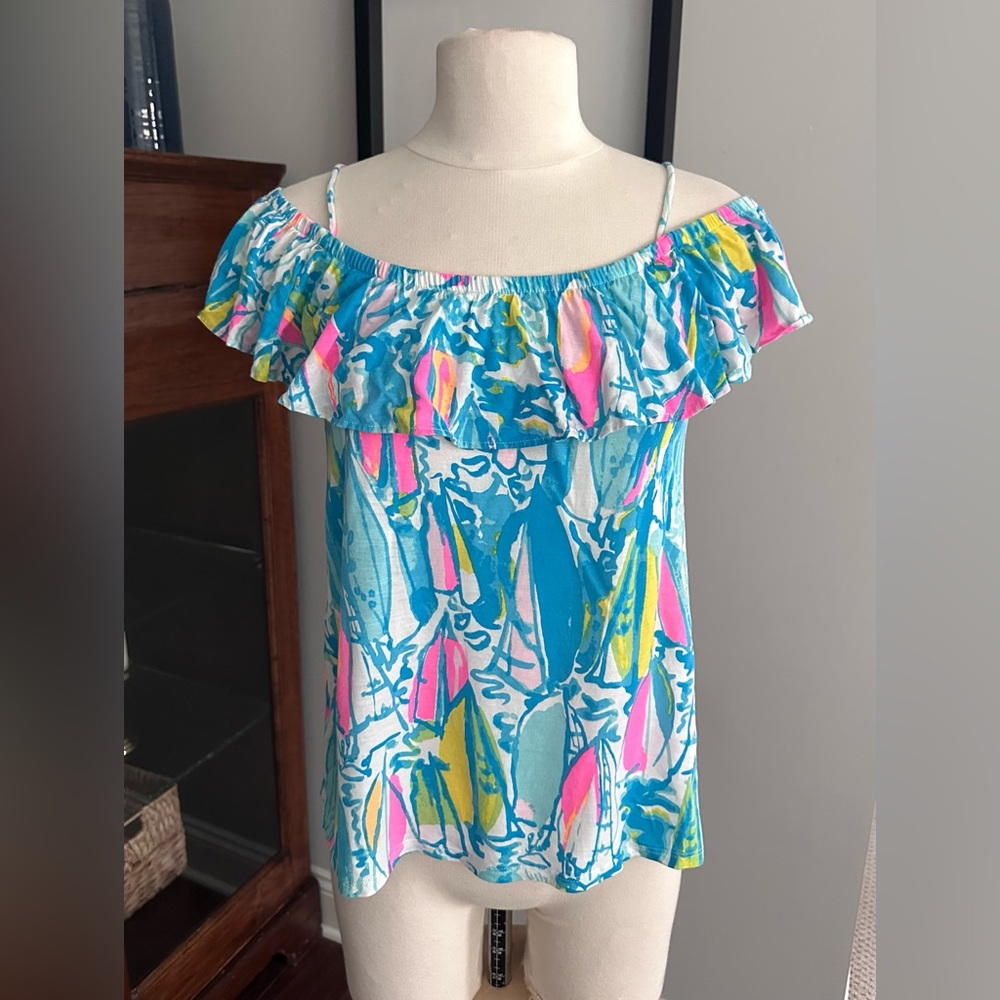 EUC Lilly Pulitzer Tamiami Off-the-Shoulder Top Women’s Large Beach and Bae